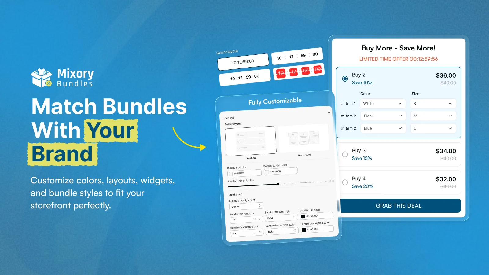 Mixory Bundles customization panel matching bundle widgets to store branding